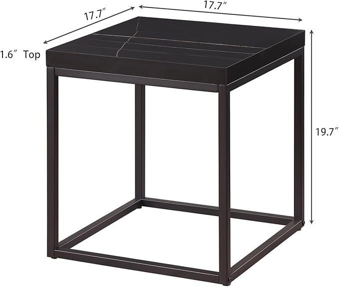 CENSI Modern Square End Table, Extra Thick 1.6" Wood Top & Metal Frame