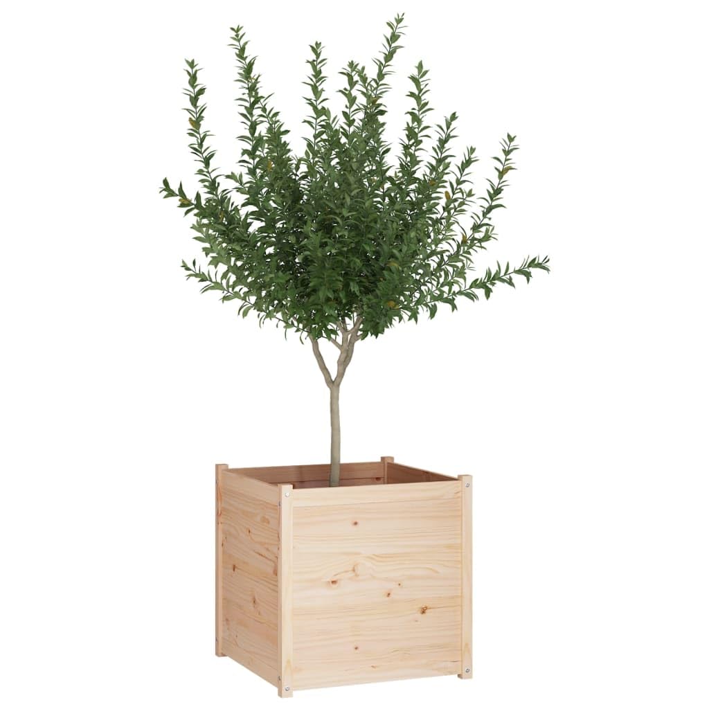 MBDRKVGF 27.6 Inch Square Garden Planter, Solid Pinewood Outdoor Raised Bed Box for Flowers, Herbs and Vegetables, Rustic Natural Wood Flower Pot for Patio, Backyard and Terrace