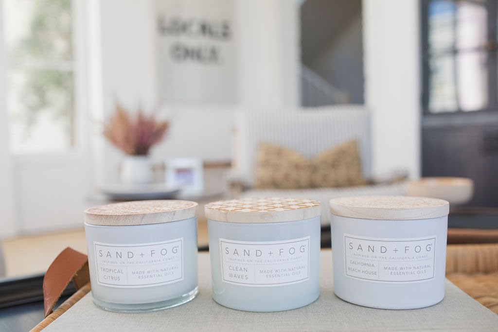 Sand + Fog Scented Candle - California Beach House – Additional Scents and Sizes – 100% Cotton Lead-Free Wick - Luxury Air Freshening Jar Candles - Perfect Home Decor – 12oz (Pack of 2)