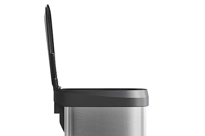 Garvee 13 gal / 50 L Stainless Steel Trash Can with Lid, Large Garbage Can for Kitchen, Rustproof Step-on Kitchen Metal Trash Bin with Liner Rim, Rear Handle, Soft Close Plastic Lid, Silver