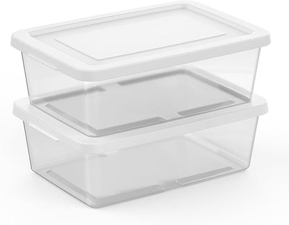 Sterilite 12-Pack Clear Storage Box, Stackable Container Bins with Lids, 12 Qt, White – Plastic Containers for Home, Closet, Bathroom, and Office Organization