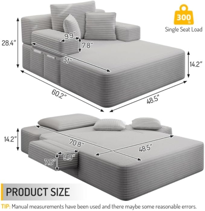 Oversized Boneless Chaise Sofa Bed, Corduroy Chaise Lounge Chair Indoor