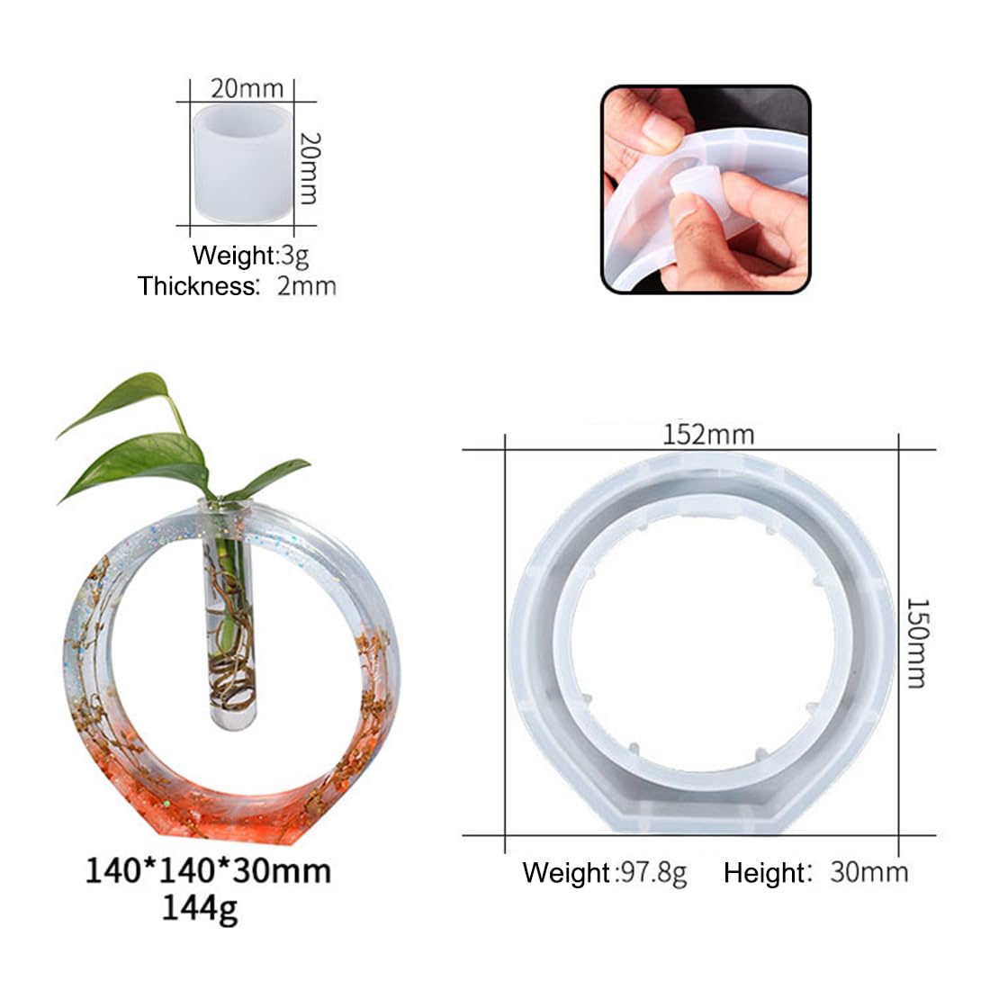 Voyyphixa Vase Resin Mold Silicone for Plant Propagation Station, Vase Epoxy Resin Mold with 3 Test Tubes, for Hydroponic Plant, Flower Bud, Home Garden Décor (Elliptical) (Elliptical)