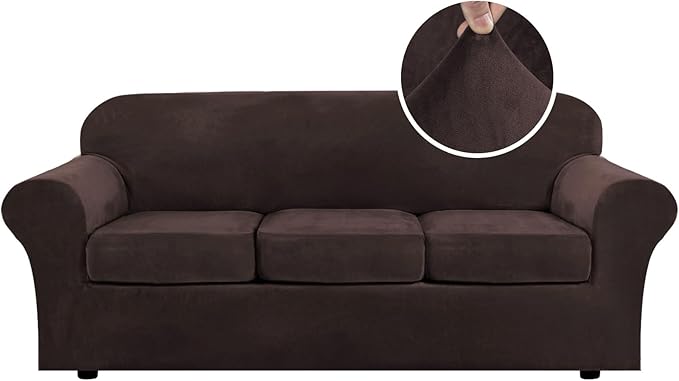 H.VERSAILTEX Modern Velvet Plush 4 Piece High Stretch Sofa Slipcover Cover Form