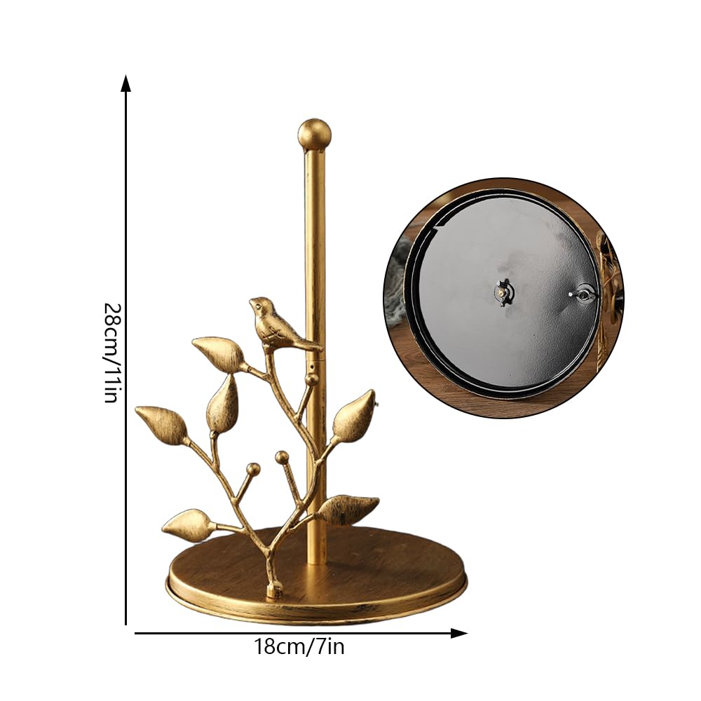 Rose Gold Paper Towel Holder Luxury Metal Kitchen Counter Decor Artistic Design Standing Tissue Dispenser for Table Dining Living Room Bar café 7x11 Inch (Gold Bird)