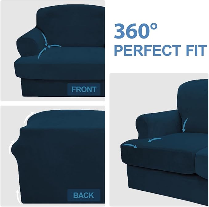 CUCRAF T Cushion Sofa Cover 3 Piece Loveseat Slipcovers, Soft Thick Velvet