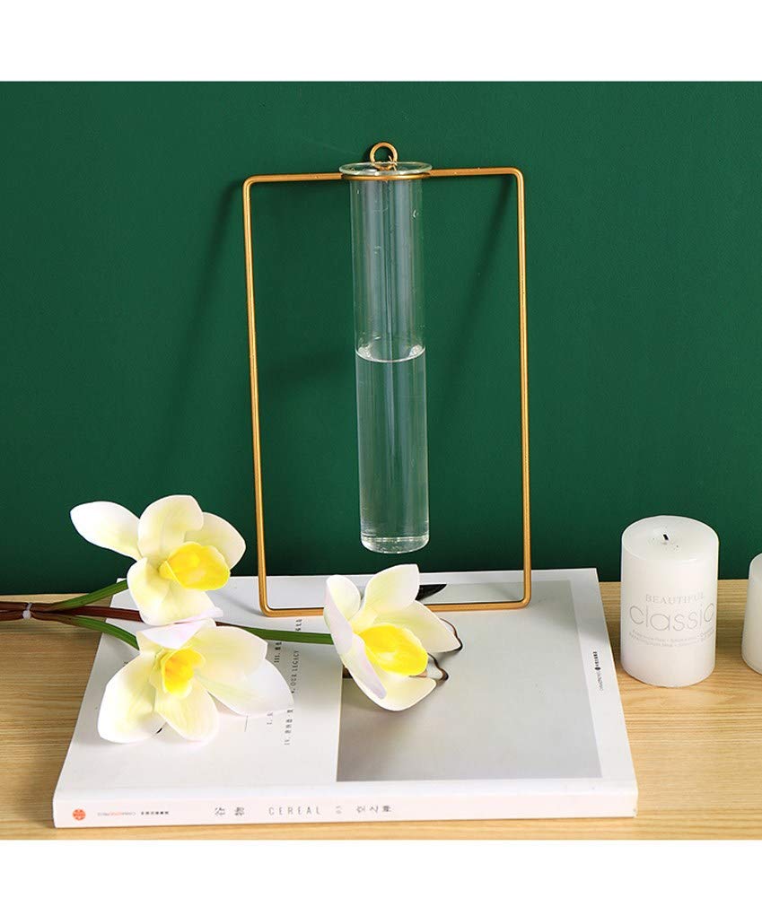 2 Pack Nordic Wall Vase,Gold Geometric Vase Hanging Hydroponic Planter,Wall-Mounted Metal Glass Tube Bud Vase Decorative for Centerpieces Wedding Home Decor(Gold 5)