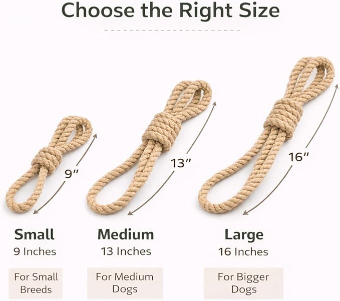 Natural Hemp Rope Dog Toy, Eco-Friendly Tug Toy for Interactive Play & Fetch, Safe Non-Toxic Alternative to Synthetic Rope Toys, Light to Moderate Chewers, Small
