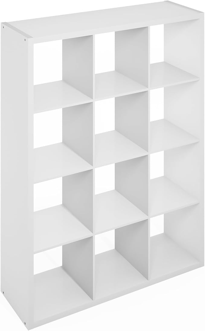 Furinno Simple Cube Storage Organizer, 12-Cube Display Shelf, Open Back