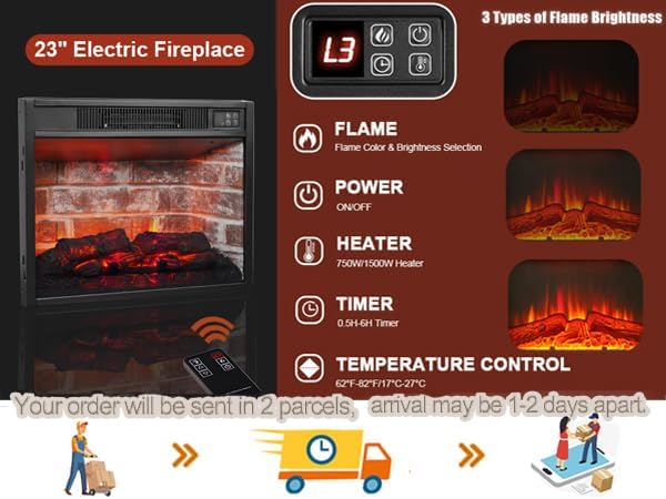 44" LED Lights Electric Fireplace