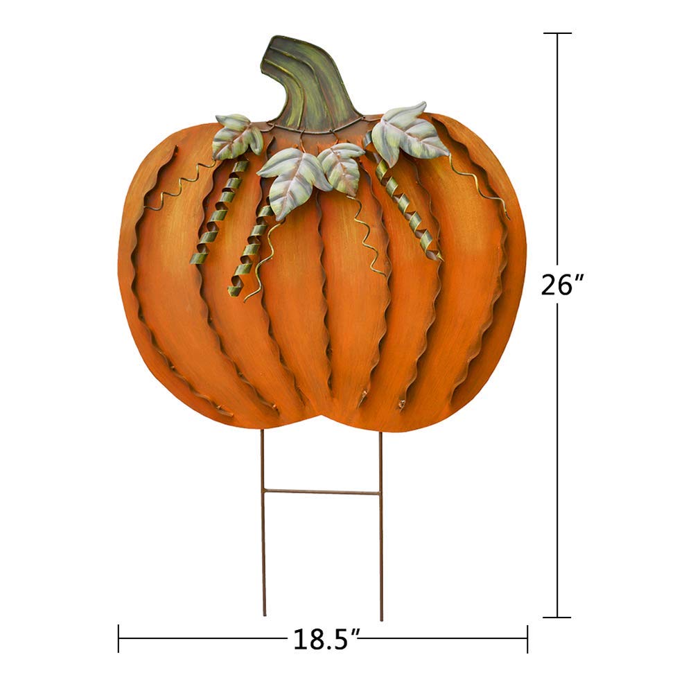 Linfevisi Metal Pumpkin Stakes Yard Signs Decorative Garden Stake Fall Decor Pumpkins Lawn Stakes Ornaments Outdoor Fall Garden Decor Autumn Harvest Yard Art Thanksgiving Halloween 26" Set of 2