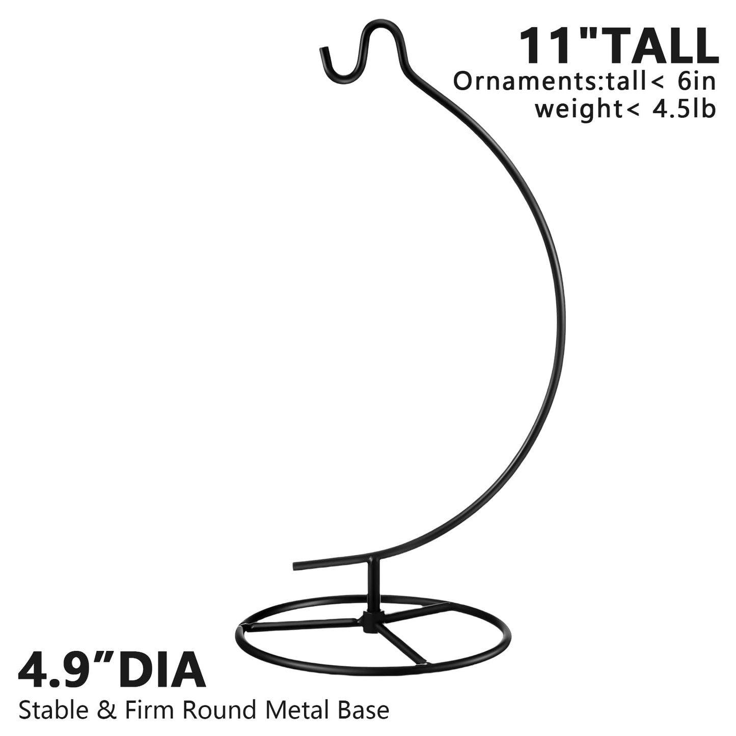 EOWCO 11 Inch Single Black Ornament Display Stand, Glass Ball Hanger for Hanging Air Plants Terrariums, Witch Ball, Christmas & Wedding Ornaments, Perfect for Home and Office Decor