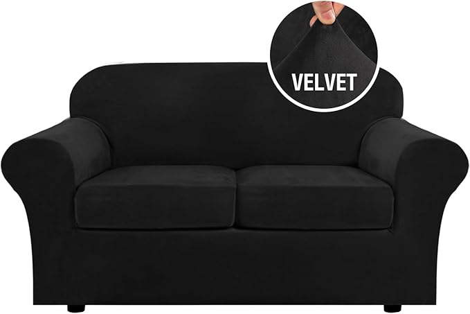 H.VERSAILTEX Real Velvet Plush 3 Piece Stretch Sofa Covers Couch Covers
