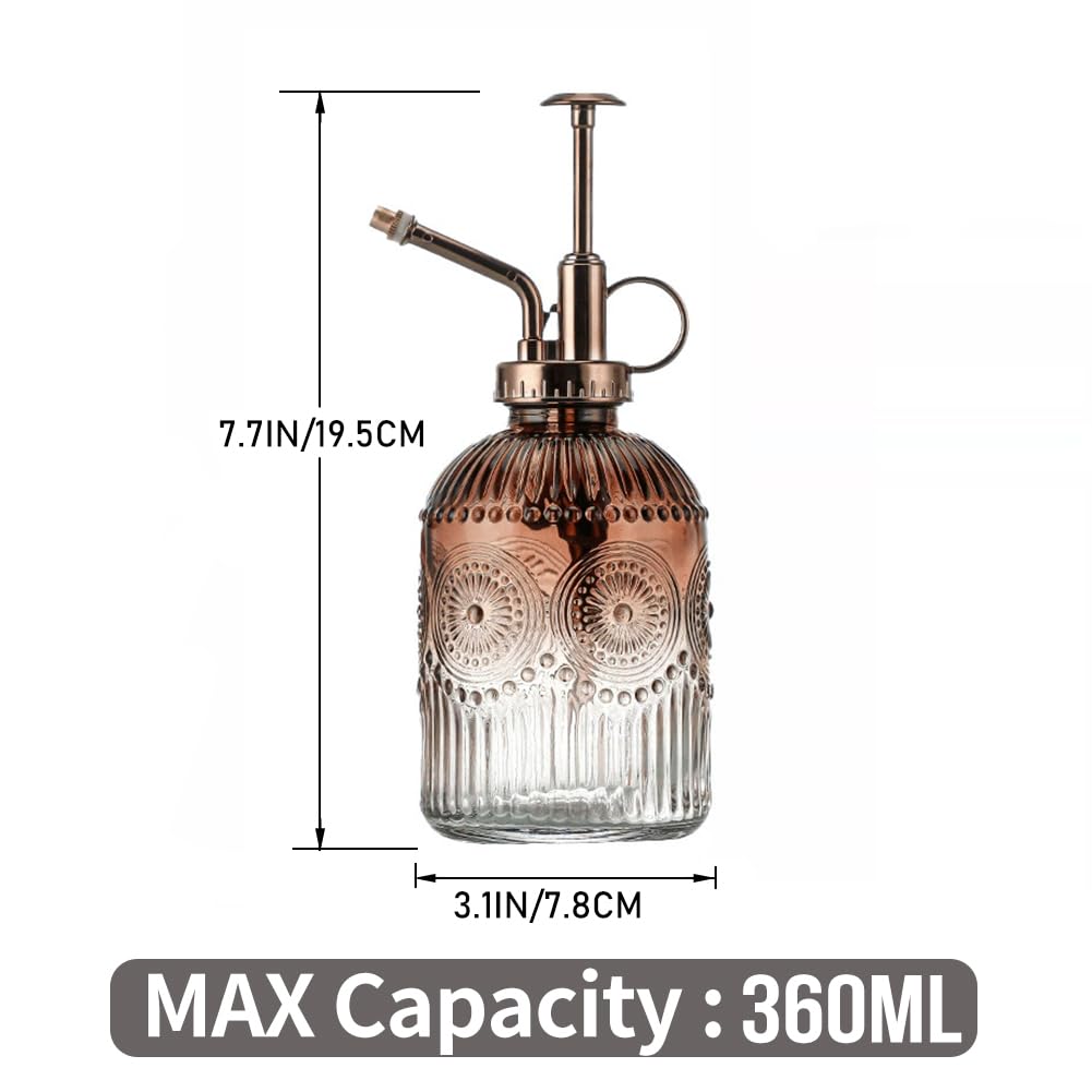 35 oz/1000 ml Metal Indoor Small Watering Can with Long Spout for House Plants Decorative, 12 oz/360 ml Glass Plant Mister Spray Bottle for Bonsai Garden Flowers (Grey)