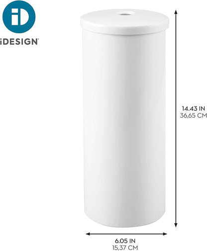 iDesign Freestanding Toilet Paper Canister with Lid, White | For 3 Extra Rolls, Made in USA