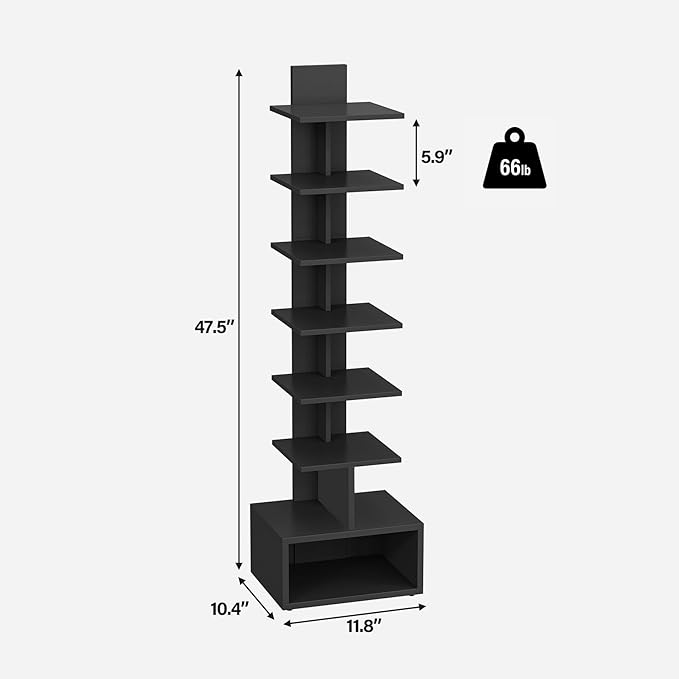 TUTOTAK Narrow Bookshelf, Vertical 8-Tier Bookcase, Spine Book Shelf