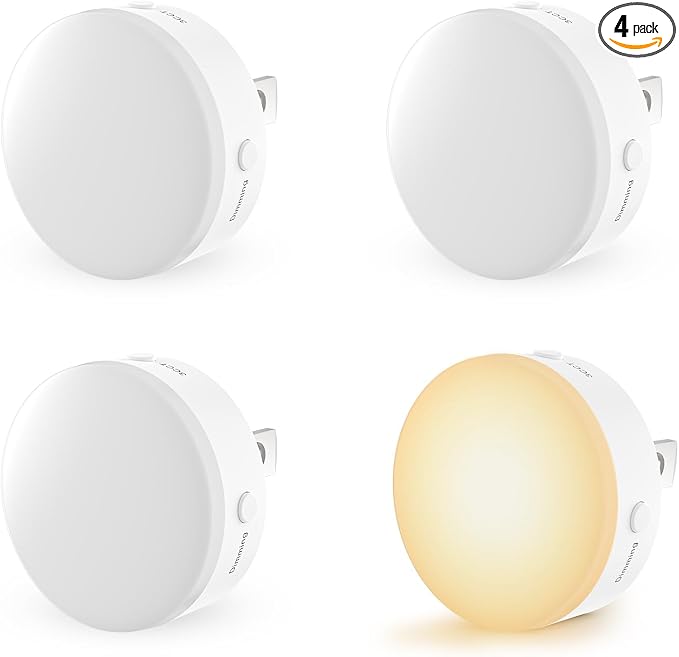 Night Light Plug in, Dimmable LED Mini Nightlights for Kids, Auto Dusk to Dawn Sensor, Automatic On and Off Night Lamp for Hallway,Bedroom, Stairway, 3 Brightness, Energy Efficient, 3CCT, 4Pack