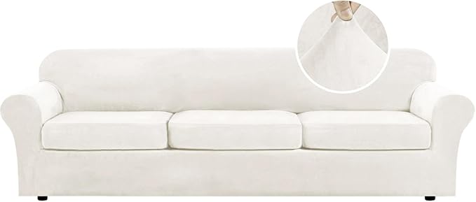 H.VERSAILTEX Modern Velvet Plush 4 Piece High Stretch Sofa Slipcover Furniture