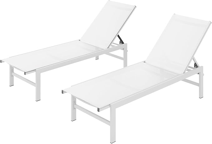 Vexwalx Outdoor Lounge Chairs Set of 2, Aluminum Patio Chaise Lounge Chairs
