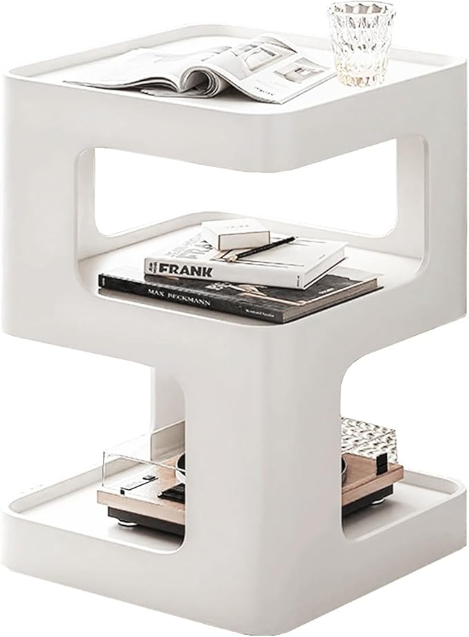 Modern Metal Side Table with Storage, Small End Table