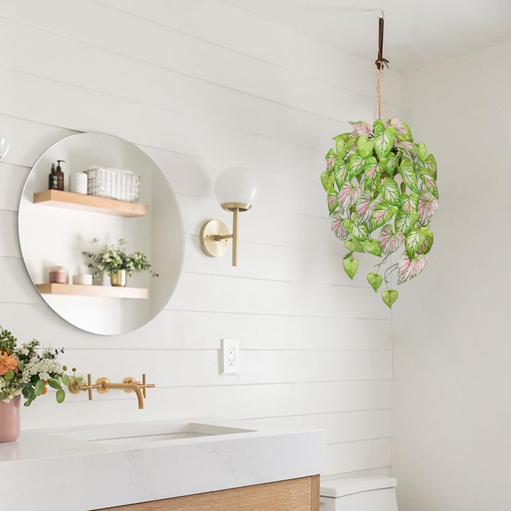 Large Fake Hanging Plants in Pot for Indoor & Outdoor, Long Artificial Hanging Pothos Plants Green, 27.6" Fake Potted Vines Ivy Greenery Plant for Room Wall Shelf Decor Living Room Patio Porch