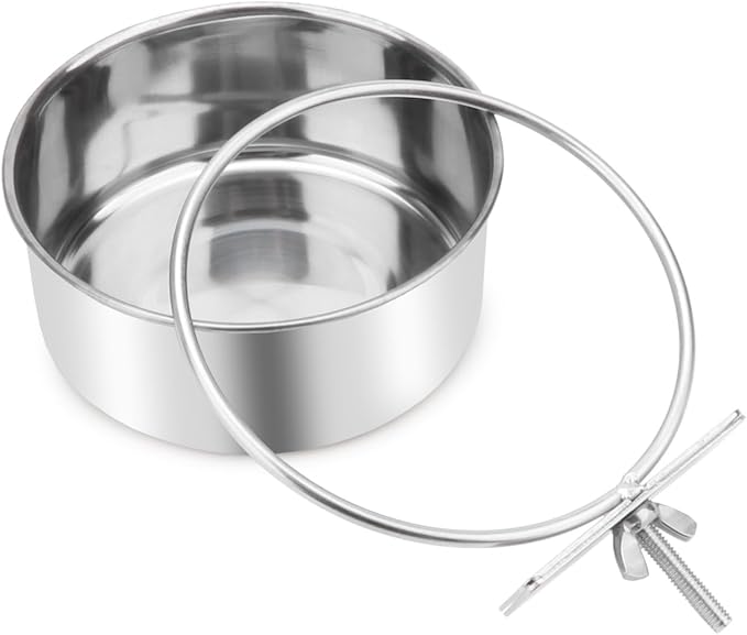 Wontee Pet Food Water Bowl with Clamp Holder Stainless Steel Feeding Cups Feeder for Dog Bird Parrot Cat Rabbit, 2 Packs (M)