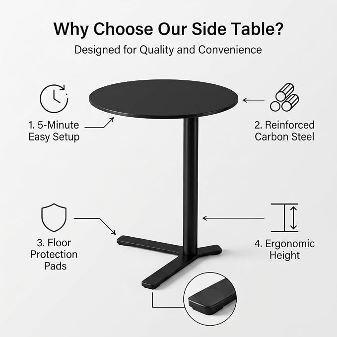 C Shaped End Table Round Side Table Living Room, Unique Aesthetics Simple Coffee Accent Table, Bedside Table Nightstand for Bedroom, Multifunction Metal Small Side Table for Sofa Balcony Couch Patio
