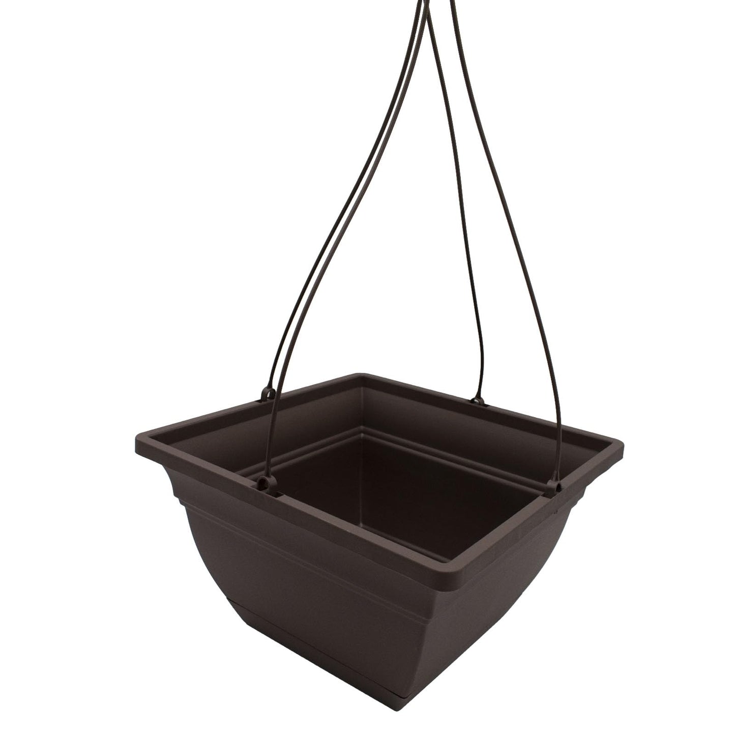 The HC Companies Eclipse Square Hanging Planter for Indoor Plants - Contemporary Hanging Plant Pot w/Attached Saucer - Lightweight & UV-Resistant Hanging Plant Holder (12" Chocolate, Pack of 2)