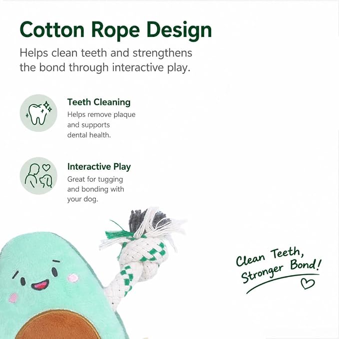 Green Sheep Puppy Plush Dog Toy, No Stuffing Squeaky Toy with Recycled Cotton Rope for Teething, Comfort and Gentle Play, Small Dogs and Puppies, Avacado