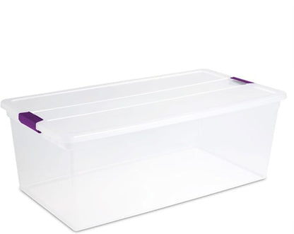 Sterilite 4-Pack 110 Quart ClearView Latch Box, Stackable Organizer Bins with Latching Lids - Clear Plastic Organization Containers for Closet, Bedroom, Shelving Units and Everyday Home Storage