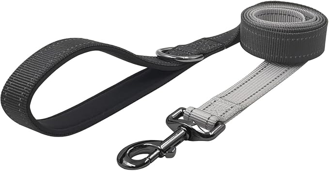 Dog Collar Leash Set, Gradient Color, with Safety Reflective Strips, 5 ft Matching Leash, Neoprene Padded Handle, Adjustable 4 Sizes for Small Medium Large Dogs.(M, Black Grey)