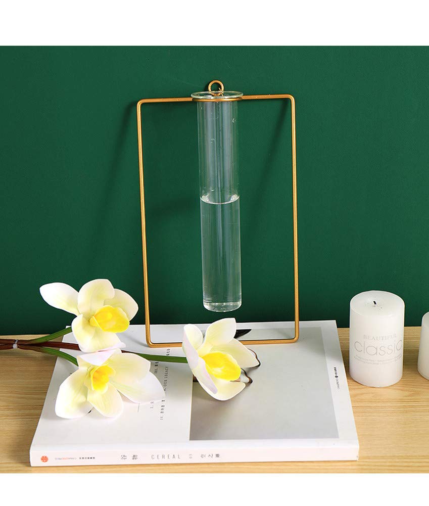 yaocoral Nordic Wall Vase Hanging Geometric Gold Flower Vase Wall Mount Metal Frame Vases Hydroponic Glass Bud Vase Decor for Home Wedding Farmhouse