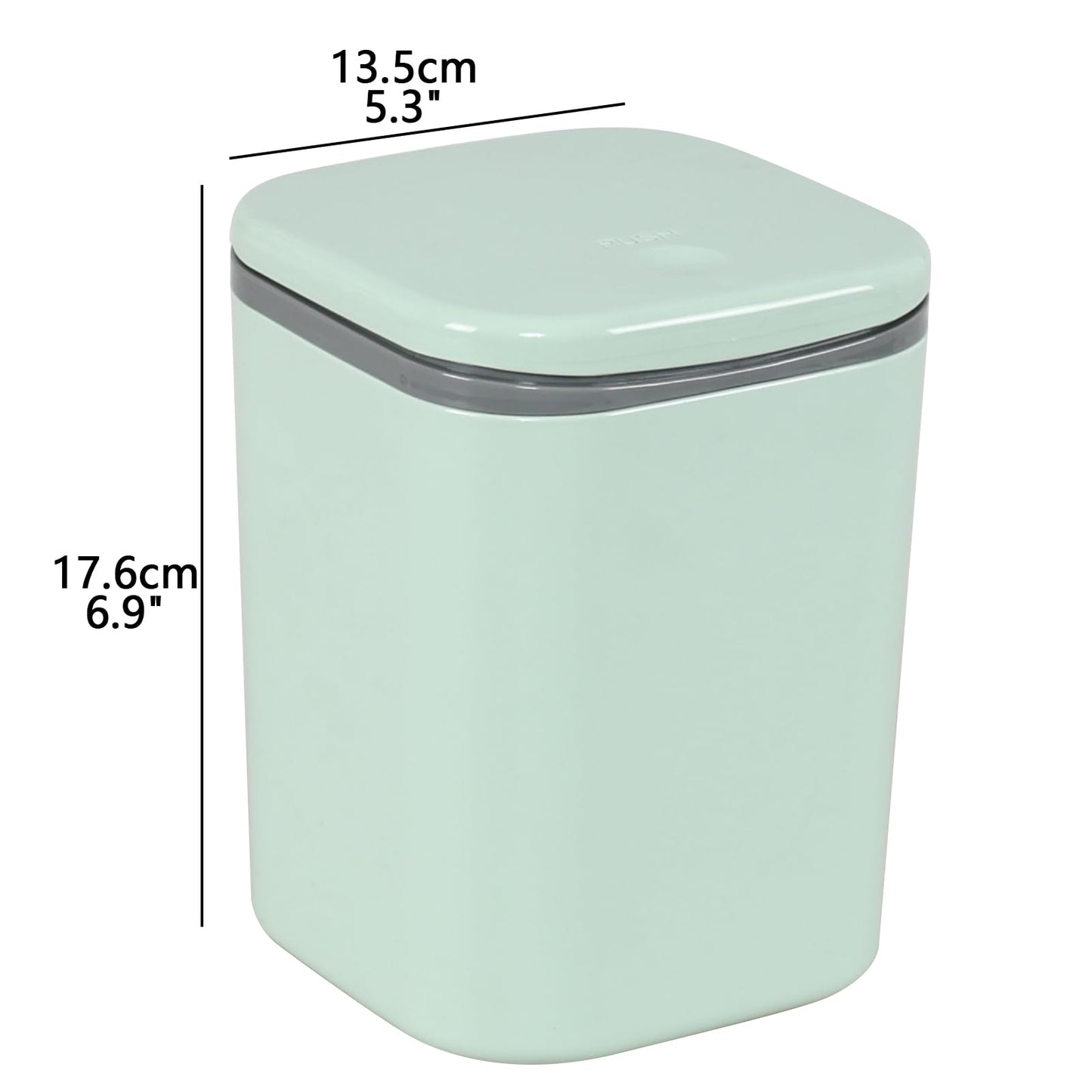 Feicanhao Mini Desk Trash Can with Lid, 0.5 Gallon/2 L Press-Top Tiny Countertop Waste Basket, Green