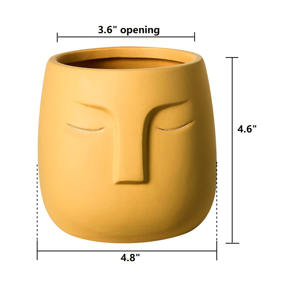 GeLive Head Succulent Plant Pot Ceramic Face Planter Modern Statue Flower Vase Windowsill Box with Drainage Hole Home Decoration Indoor Outdoor Container Gold Eyes (Yellow)