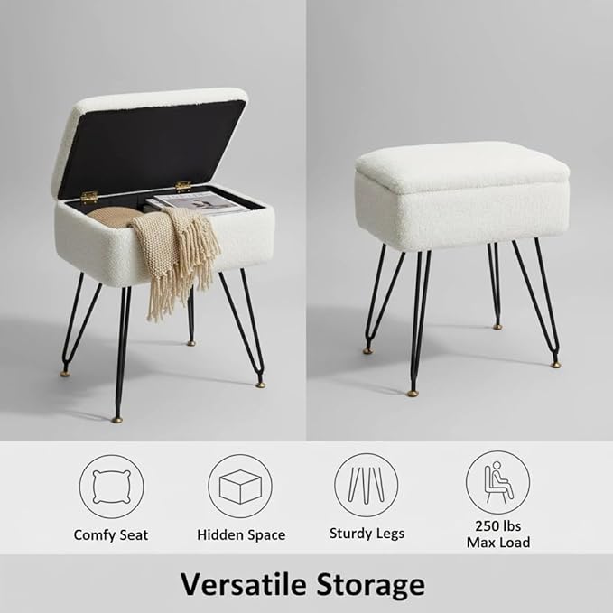Vanity Stool Chair, Faux Teddy Fur Ottoman Foot Stool