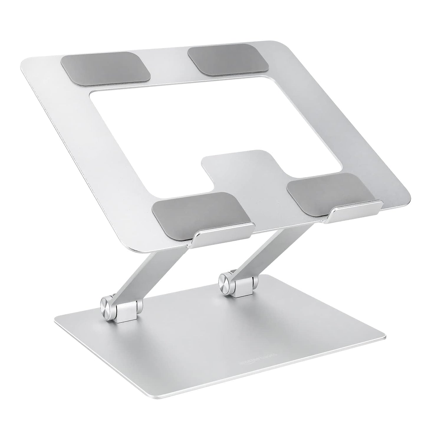 Amazon Basics Sturdy and Portable Ergonomic Laptop Stand for Desk, Height Adjustable Riser with Ventilated Cooling, Foldable, Fits all Laptops up to 15.6 Inch, Silver