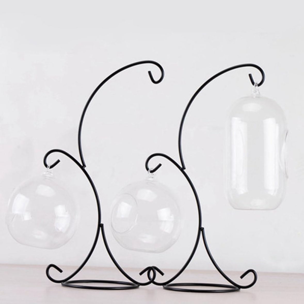 DAGLLGEW 2-Hook Ornament Display Stand Hanging Glass Terrarium Stands Iron Easel Plate Stand for Air Plant Ball Art Craft Hanging Glass Bauble Holder Air Plant Hanger Iron Display Holder