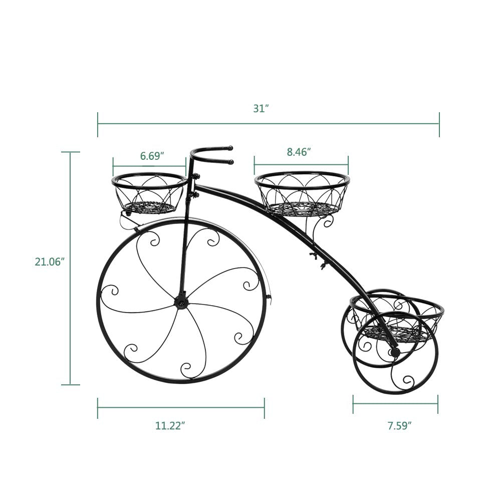 [US-Stock] Artisasset Tricycle Plant Stand,3 Potted Metal Stand,Plant Stand,Plant Holder for Indoor Outdoor Black