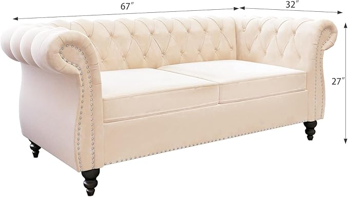 Mid-Century 2 Seater Sofa, Velvet Loveseat