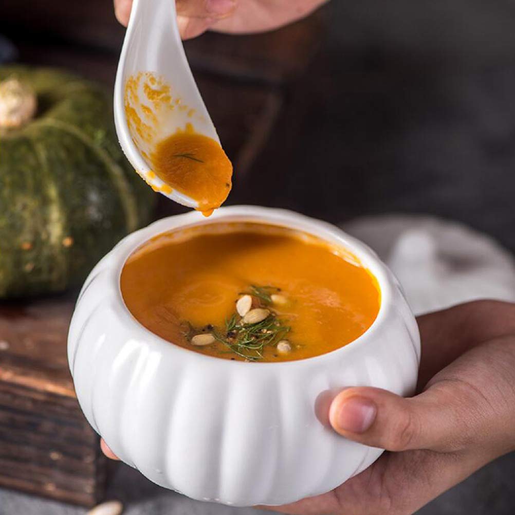 BESTonZON Ceramic Pumpkin Soup Bowl with Lid 4.13 Inch Covered Stew Soup Bowl Porcelain Serving Dish for Pumpkin Desserts and Stews Kitchen Dinnerware