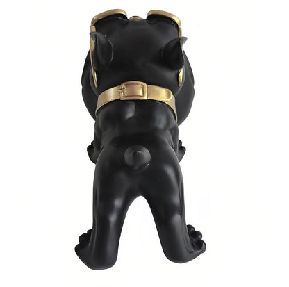 CUZOKOLA Large French Bulldog Tray Statue Cute Dog Candy Dish Modern Entryway Table Keys Candy Bowl for Office Desk Funny Animal Storage Sculpture Figurine with Big Mouth Gold Glasses for Home Decor