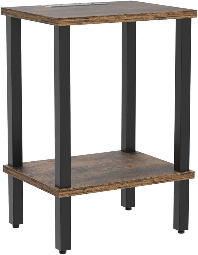 TUTOTAK End Table with Charging Station, Side Table with USB Ports and Outlets