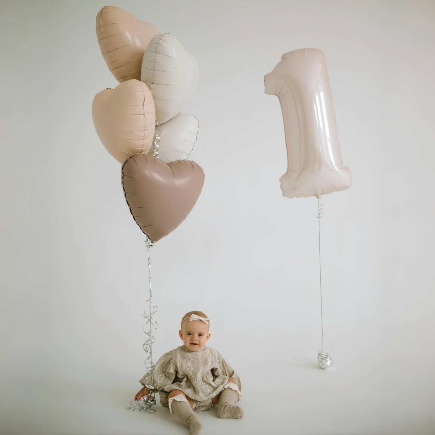 40 Inch Number 1 Balloon Decor, Cream Brown Foil Neutral Heart 1 Balloons with Taupe Star Helium Balloon for Girls Boys 1st Birthday Anniversary Baby Shower Party Boho Decoration Supplies