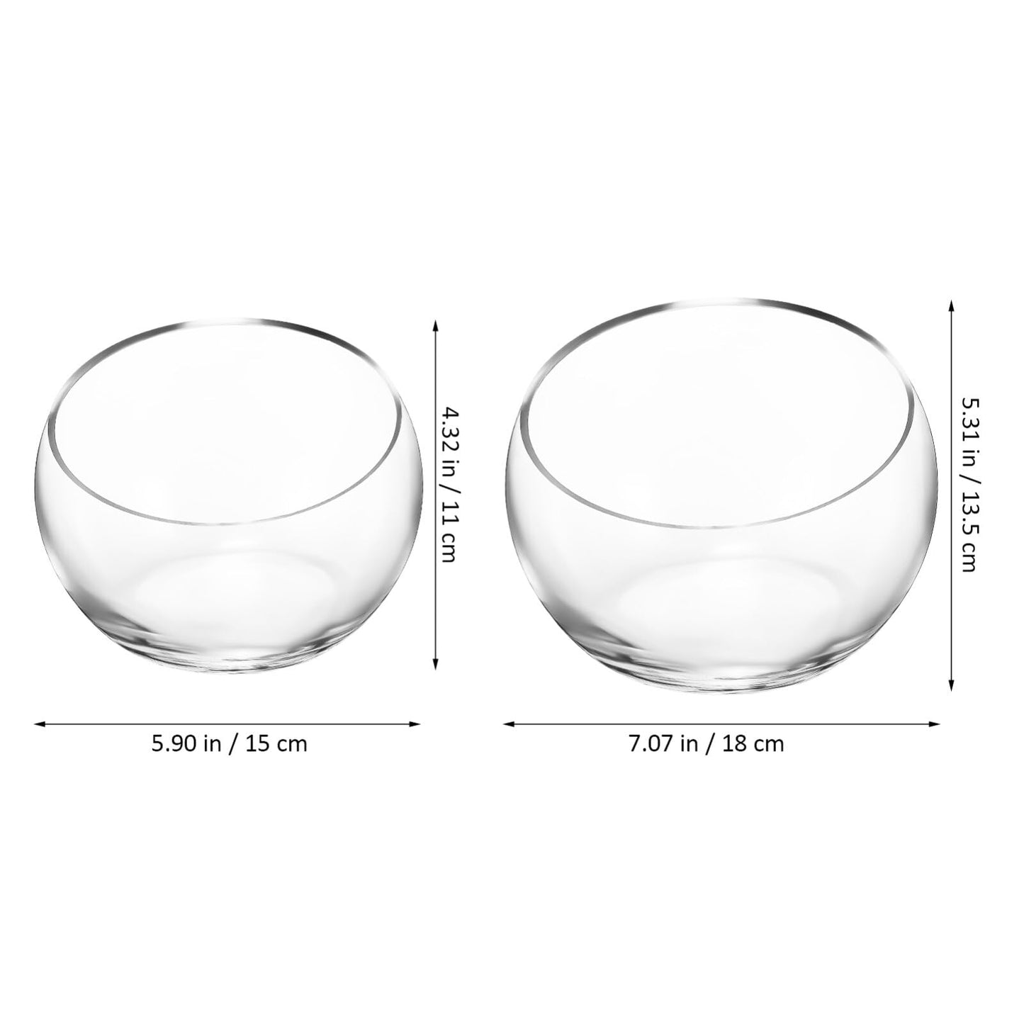 GANAZONO Succulent Planter Pot Set of 2 Half-Round Glass Hydroponic Flower Bowls for Indoor Plants and Home Decoration 5.90X4.33X2.36 Inches