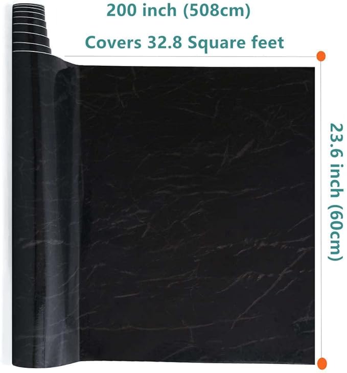 Arthome 23.6x200 Inches Black Marble, Peel and Stick Wallpaper, Marble Contact