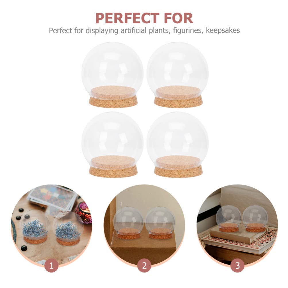 Homoyoyo Cloche Glass Dome 4pcs Glass Dome Cloche with Lights Wood Base Globe Terrarium Jar Eternal Flower Cover Holder Ornament Stand for Lanscape Rose 12CM Globe Plant Terrarium