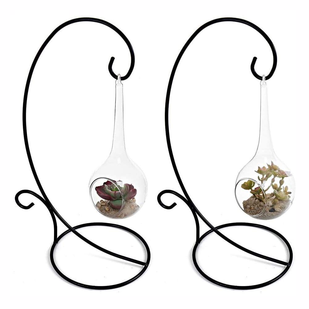 Waroom Home Metal Ornament Display Stand Set of 2 - Iron Ornament Holder for Air Plant, Hanging Glass Terrarium Globe Ball, Candle Glass Globe, Witch Ball, Lantern, Flower Pot (18")