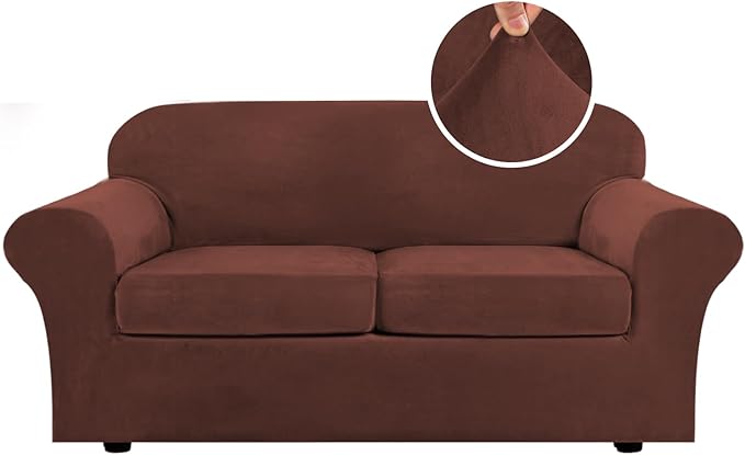 H.VERSAILTEX Real Velvet Plush 3 Piece Stretch Sofa Covers Couch Covers