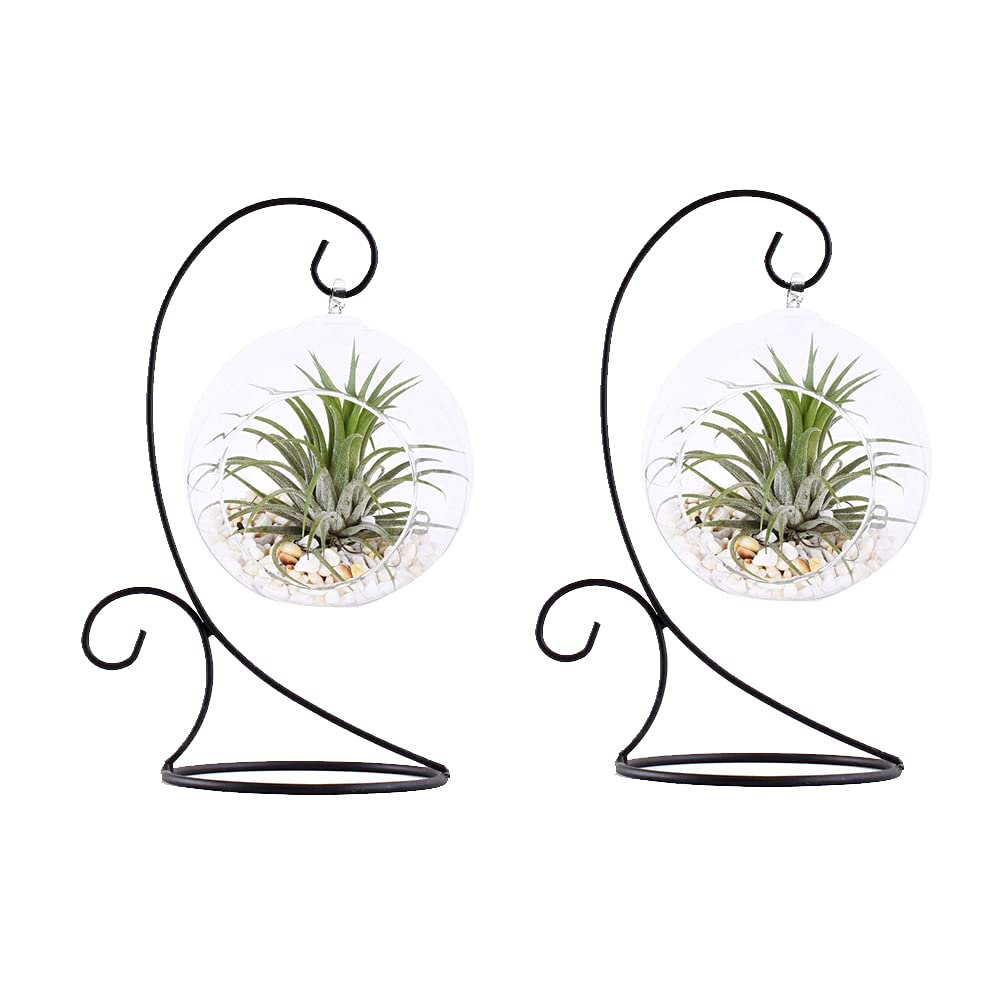 Morning View 2 Pack Ornament Display Stand for Hanging Glass Iron Hanging Stand Rack Holder for Hanging Glass Globe and Home Wedding Globe Air Plant Terrarium Witch Ball Christmas Ornament 11.5 Inch High (Black)