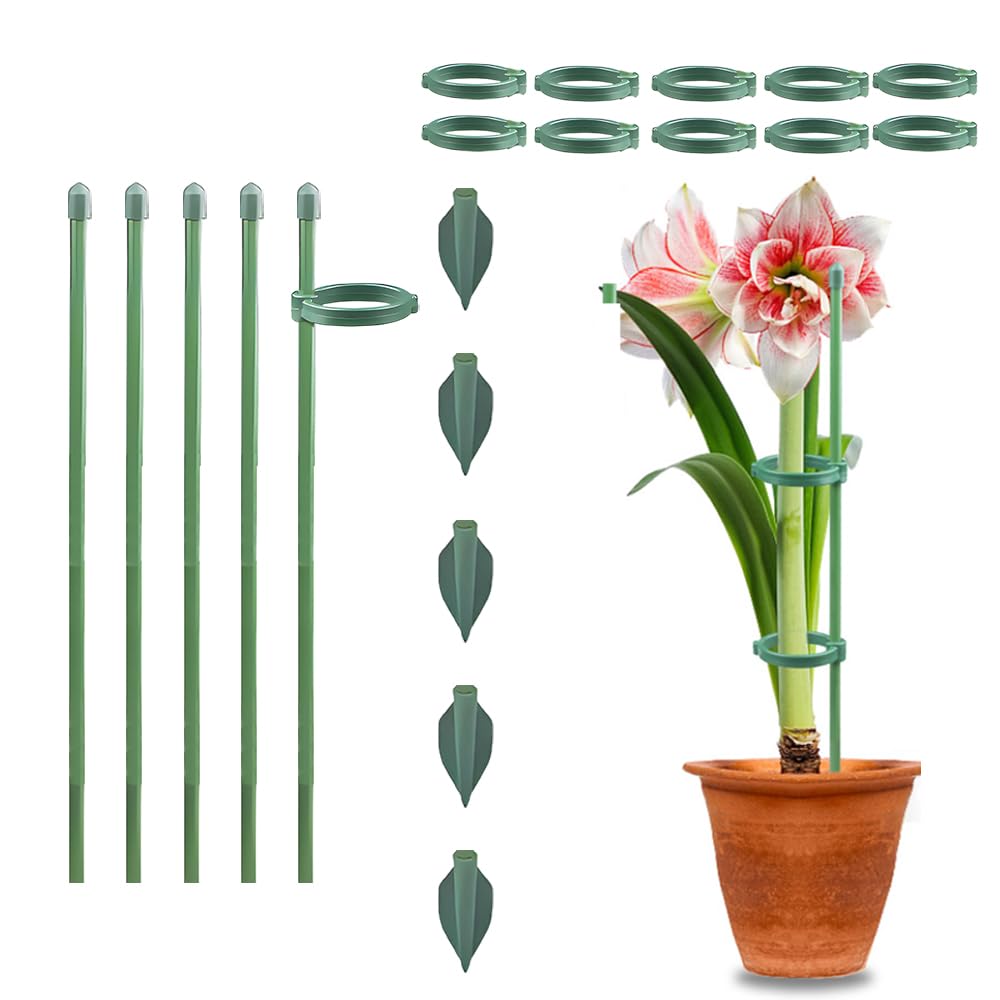 Plant Stakes for Indoor Plants, Adjustable Plant Support Sticks with Clips & Plant Ties, Indoor Outdoor Garden Poles for Monstera Tomato Orchid Rose Potted Flowers Vegetables (11 inch 5pcs)